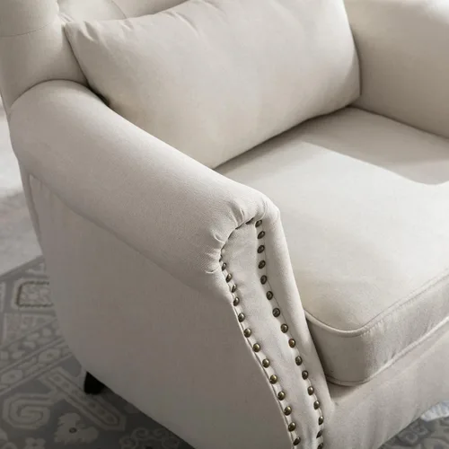 Vista 6 de chairus Silla de Acento Moderna de Mediados de Siglo con Otomana, Cómoda Silla Individual de Sofá de Lino con Botones Capitoné Sillón Orejero