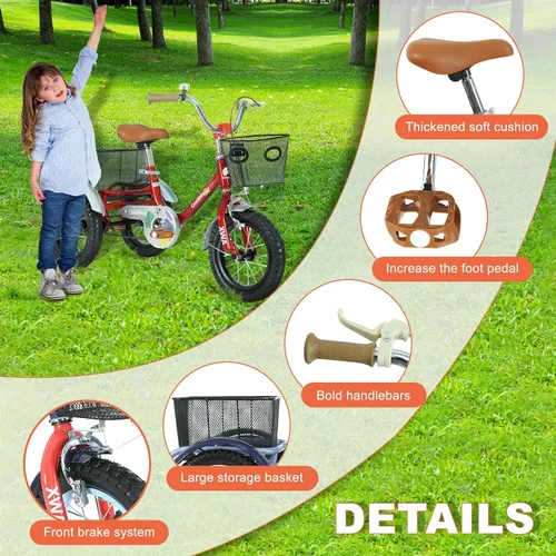 Vista 4 de Triciclo de 12 pulgadas, triciclo para niños, triciclo para niños, para edades 3+ ciclistas principiantes, con cesta delantera y trasera y asiento