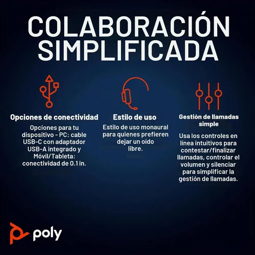 Vista 3 de Plantronics Poly Blackwire 5220 - Audífonos estéreo USB-C con conector de 3.5mm + adaptador USB-C/A