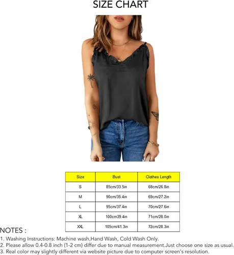 Vista 4 de Camiseta sin mangas de verano con tirantes delgados y ribete de encaje, con cuello en V y dobladillo suelto para citas diarias