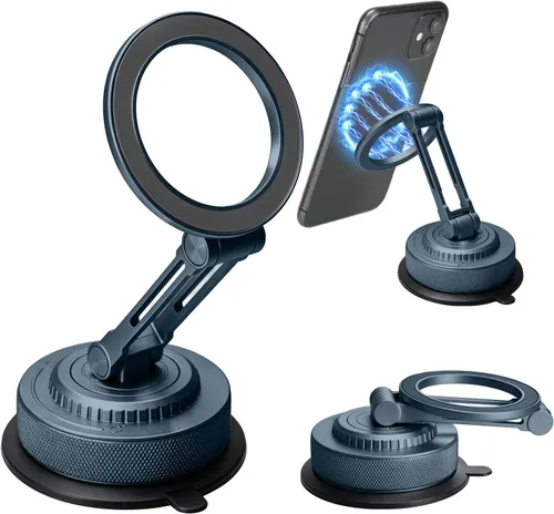 Vista 11 de Soporte magnético de aleación de metal con ventosa para coche, soporte para teléfono (negro)