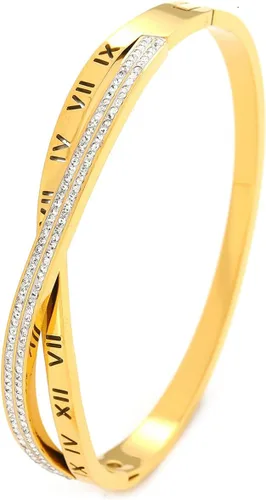 Vista 17 de Colección de Pulseras Brazalete de Acero Inoxidable 316L Chapado en Oro de 18K - 12 Diseños Únicos + Cadena de Acero de Titanio con Acento
