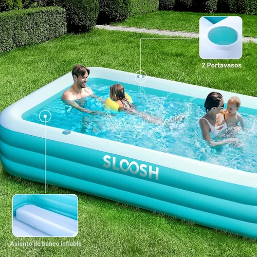 Vista 5 de SLOOSH Alberca inflable para adultos con asientos, de 120 pulgadas x 72 pulgadas x 22 pulgadas, piscina familiar resistente y gruesa por encima