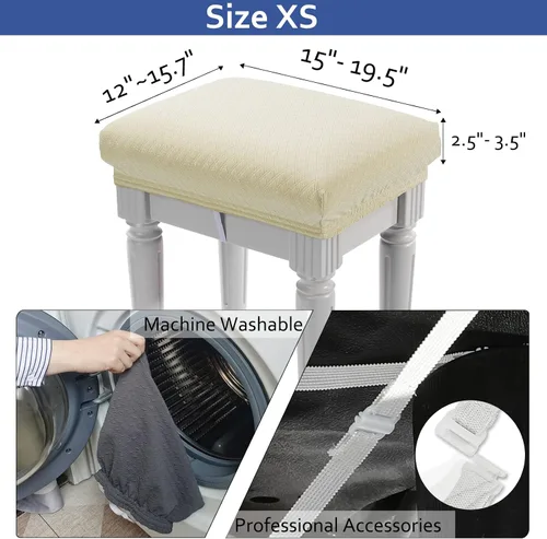 Vista 3 de BUYUE Funda para Taburete de Banco de Tocador de Lujo, (15"- 20") L x (11.8"- 15.7") A Banco Pequeño Rectangular Funda Elástica de Jacquard Lavable