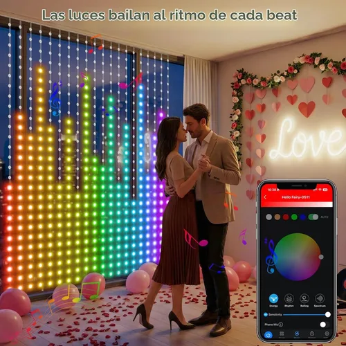Vista 2 de 540 LED Luces de cortina dinámicas, luces de ventana de Navidad DIY con control remoto y aplicación inteligente, luces de cadena de cortina LED