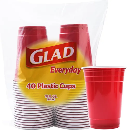 Vista 12 de Glad Paquete divertido de vasos de plástico en 4 colores: rosa, verde, azul y amarillo, vasos resistentes para fiesta en colores brillantes, ideales
