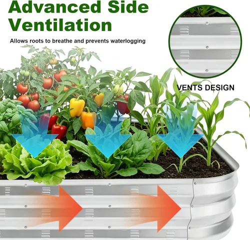 Vista 11 de Kit de cama de jardín elevada galvanizada, grandes camas de jardín elevadas de metal para verduras, maceta galvanizada elevada, cajas de jardín