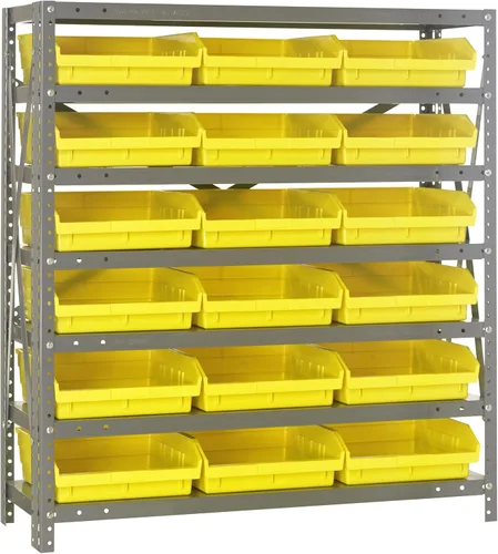 Vista 404 de Quantum QSBU-245BK Heavy Duty Shelving Unit with (7) Shelves and (24) QUS245 Black Bins for Garage Warehouse Storage Distribution 400 lb Load