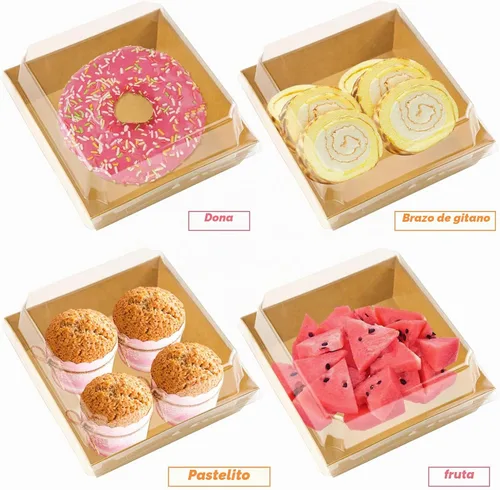 Vista 5 de Paquete de 50 cajas de embutidos de 5 pulgadas con tapas transparentes, color marrón To Go Paper Square Charcuterie Box,Small Disposable Food