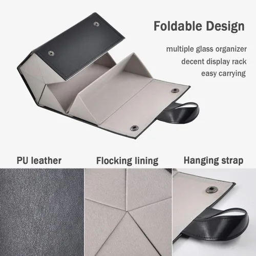 Vista 4 de Organizador de almacenamiento para lentes de sol, estuche de viaje plegable con 5 compartimentos de ranura para múltiples gafas