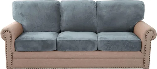 Vista 17 de Juego de 2 fundas de cojín elásticas con respaldo de sofá, fundas de cojín en forma de T adecuadas para sillón de dos plazas, sofá biplaza o sofá