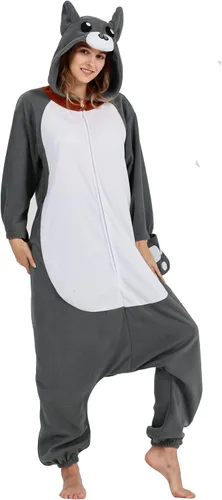 Vista 4 de SimZoo Pijama de animal para adultos, disfraz de cosplay de animales para hombres y mujeres, ropa de dormir unisex de una sola pieza