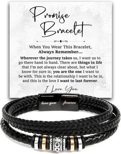 Vista 21 de Pulsera Promesa Para Él, Pulsera de Cuero Trenzado y Acero Inoxidable con Infinito, Letra "Te Amo Para Siempre", Regalos de Promesa Para Hombre