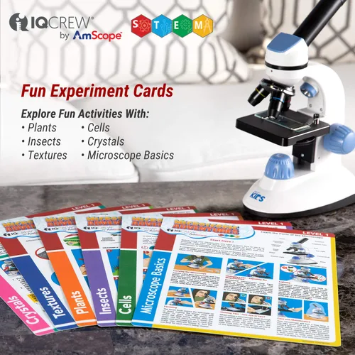 Vista 3 de IQCrew - Tarjetas de experimento y actividad de microscopio para niños y estudiantes - Aventuras microscópicas (juego de 6 tarjetas de experimento)