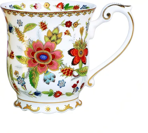 Vista 8 de Taza de café vintage con estampado de flores en relieve, taza de café retro de porcelana de alta calidad de 11.8 onzas para café, té, leche, Azul