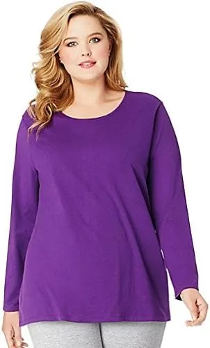 Vista 5 de Just My Size - Camiseta JMS de algodón de manga larga para mujer talla grande talla grande cuello redondo