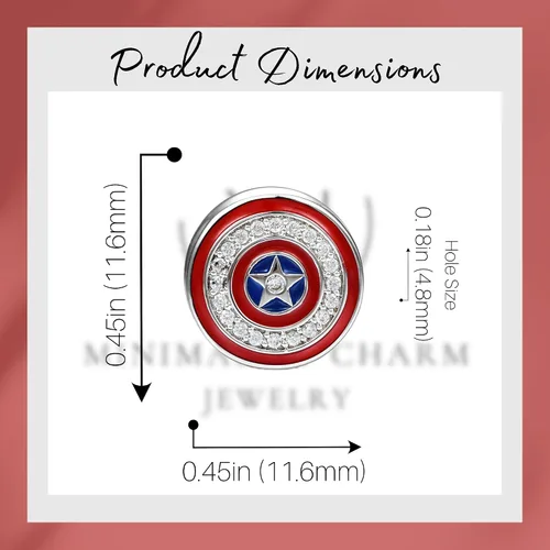 Vista 6 de Dije divertido de diseño del Capitán América para pulsera, Plata esterlina, Circonita Cúbica
