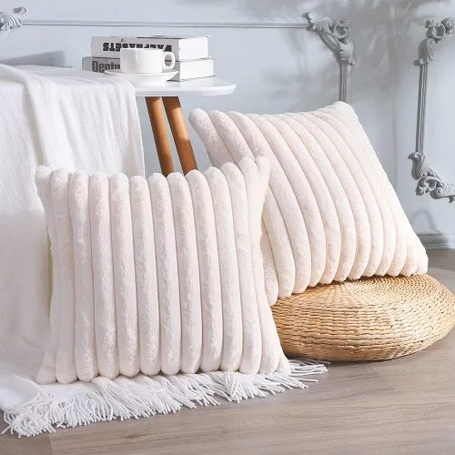 Vista 30 de Soleebee Juego de 2 fundas de cojín decorativo de terciopelo suave y acogedor, fundas de piel sintética de conejo para sofá, cama, silla, cojines