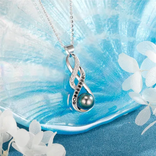 Vista 5 de NONNYL Regalos para esposa, aniversario, collar de perlas para mujer, color negro tahitiano, 0.354-0.394 in, calidad AAAA, perlas naturales