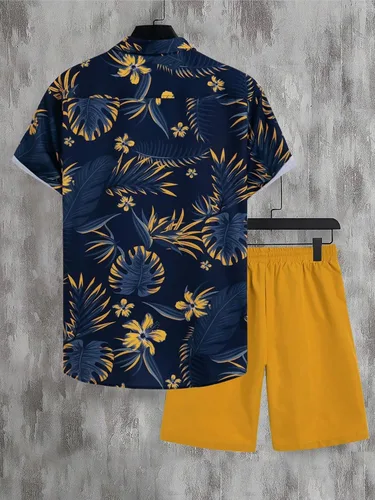 Vista 2 de SHENHE Conjunto de 2 piezas para hombre de manga corta con botones y pantalones cortos