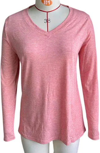 Vista 4 de Mayntop Blusa casual para mujer, color liso, de manga larga, cuello en V, holgada, de capa base