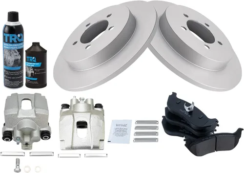 Vista 2 de TRQ Kit de pastillas de freno trasero y rotor, pinza de freno, kit químico, pastillas de freno, rotor de freno, cerámica, sólido, revestimiento G
