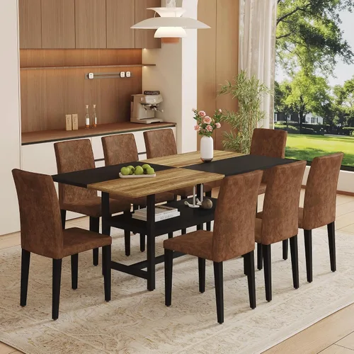 Vista 19 de Juego de mesa de comedor de 71 pulgadas para 6 personas con estante de almacenamiento, juego de mesa de comedor rectangular industrial moderna