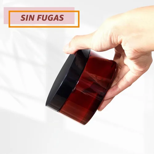 Vista 5 de Paquete de 24 tarros cosméticos de PET ámbar de 4 onzas con tapas negras y Ámbar con tapa negra
