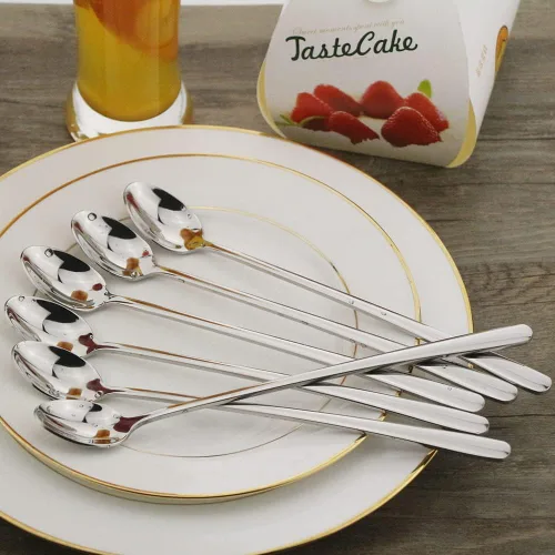 Vista 2 de Cuchara de mango largo, cuchara de té helado de 9 pulgadas, cucharadita de acero inoxidable 18/10 prémium para mezclar, mezclar cócteles, té, café