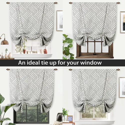 Vista 7 de DriftAway Briony - Cortina opaca con amarre para cocina, ajustable, diseño de globos, líneas texturizadas, estampadas, persianas romanas