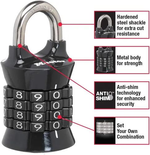 Vista 2 de Master Lock Candado de combinación de palabras, establezca su propia combinación para casilleros de gimnasio y escuela, candado de combinación