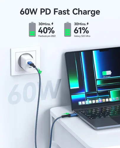Vista 2 de NIMASO Paquete de 4 cables USB C a USB C de 60 W [10 pies+6.6 pies + 3.3 pies + 1 pie], cable de carga USB tipo C compatible con Samsung Galaxy
