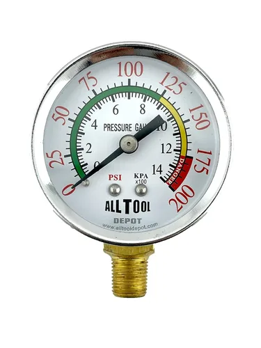 Vista 24 de Medidor de presión de aire de 1-1/2" con montaje inferior en el lado, rosca NPT de 1/8", esfera de 1-1/2" - 0 a 160 PSI