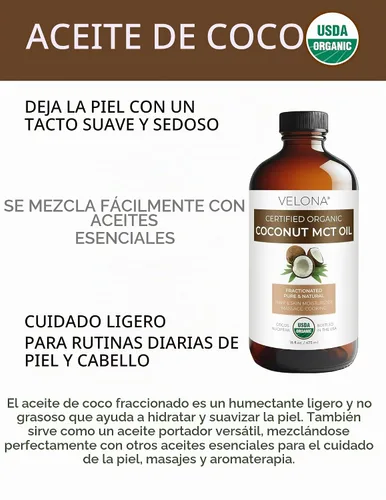Vista 2 de velona Aceite de coco orgánico MCT USDA - Botella de vidrio de 16 fl oz