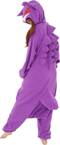 Vista 6 de SAZAC Gengar Kigurumi - Mameluco premium de Pokémon para adultos, disfraz de Halloween lujoso para adultos, ropa de descanso lavable a máquina