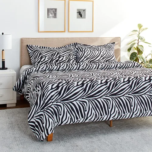 Vista 5 de Zebra - Juego de funda de edredón reversible de 3 piezas con fundas de almohada de cebra de microfibra cepillada, suave al tacto, fácil cuidado