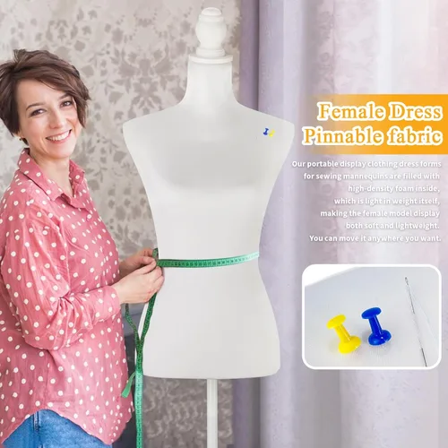 Vista 4 de HOMBOUR maniquí femenino con forma de torso y cuerpo para vestido con soporte de trípode ajustable, maniquí para coser con forma de torso y vestido