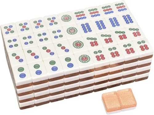Vista 4 de Juego de mahjong chino, juego de mahjong chino tradicional, 144 azulejos, 2 fichas de repuesto, estuche de madera, juego de Majhong portátil
