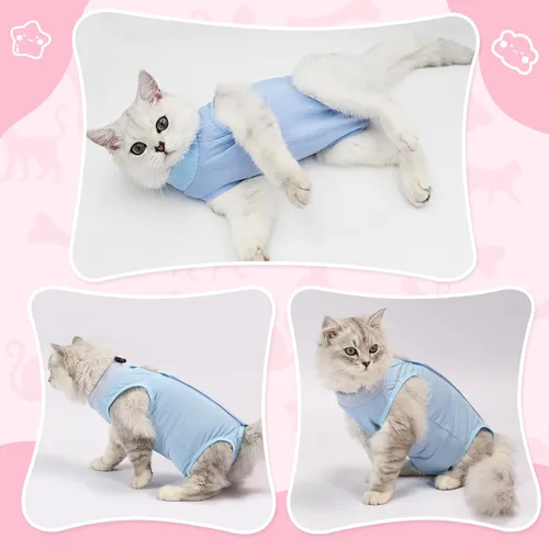 Vista 5 de Traje de recuperación para gatos para heridas abdominales o enfermedades de la piel, mameluco de gato para gatos después de la cirugía, traje
