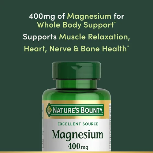 Vista 3 de Nature's Bounty Magnesio 400 mg en cápsulas blandas, Apoyo para todo el cuerpo, Suplementos de magnesio para hombres y mujeres, salud del corazón