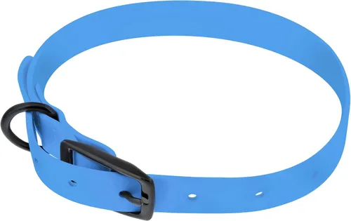 Vista 2 de MiMu Collar pequeño de silicona para perro, collar de perro elegante azul de 18 pulgadas con hebilla de punta y bucle de correa con anillo en D