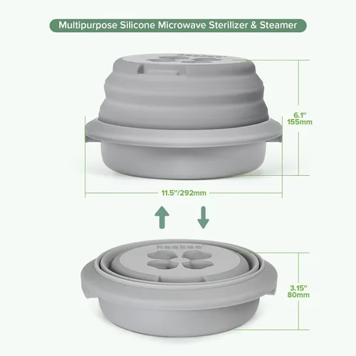 Vista 9 de Haakaa Esterilizador y vaporizador multiusos de silicona para microondas, esterilizador de microondas plegable reutilizable para biberones, piezas