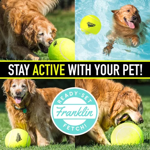 Vista 7 de Franklin Pet Supply Co. - Pelota de tenis para perros de gran tamaño, 8.5 pulgadas, bomba incluida Floats In Water, High-Visibility Neon