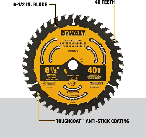 Vista 2 de DEWALT Hoja de sierra circular, 6 1/2 pulgadas, 40 dientes, para estructura (DWA161240)