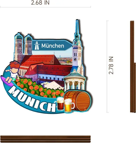 Vista 3 de Alemania Munich - Imán de madera 3D para nevera, viajes, decoraciones coleccionables, artesanías, 2