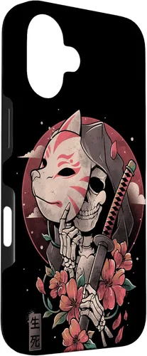Vista 3 de iPhone 16 Death Messenger Japanese Aesthetics Grim Reaper Kitsune Mask Case