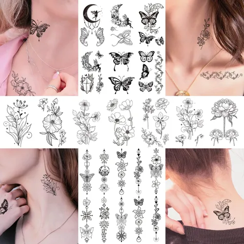Vista 5 de Cerlaza 100 hojas de tatuajes temporales para mujeres adultas, 420 estilos mixtos, calcomanías de tatuaje falsas de ramas pequeñas que se ven reales