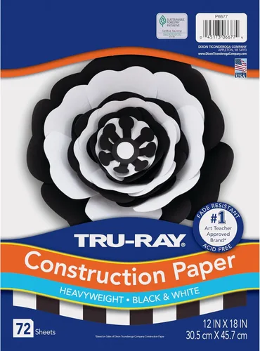 Vista 7 de Tru-Ray Papel de construcción premium, blanco y negro, 12 x 18 pulgadas, 72 hojas