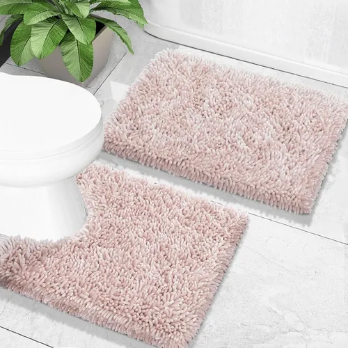 Vista 32 de Yimobra Juego de 2 alfombras de baño, alfombra de baño suave y absorbente y alfombra de inodoro en forma de U con respaldo antideslizante, alfombras