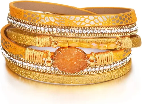 Vista 91 de FANCY SHINY - Pulsera de cuero estilo bohemio, pulsera de cuentas de cristal con cierre magnético, regalos de joyería para mujer